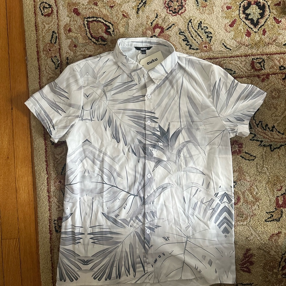 OluKai Casual White and Gray Button Down Shirt